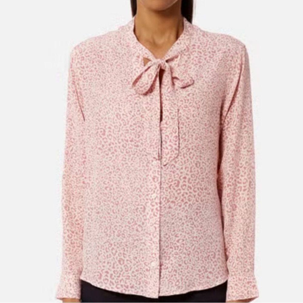 Rails colette blush cheetah long sleeve silk button down tie front pink small - Picture 1 of 9